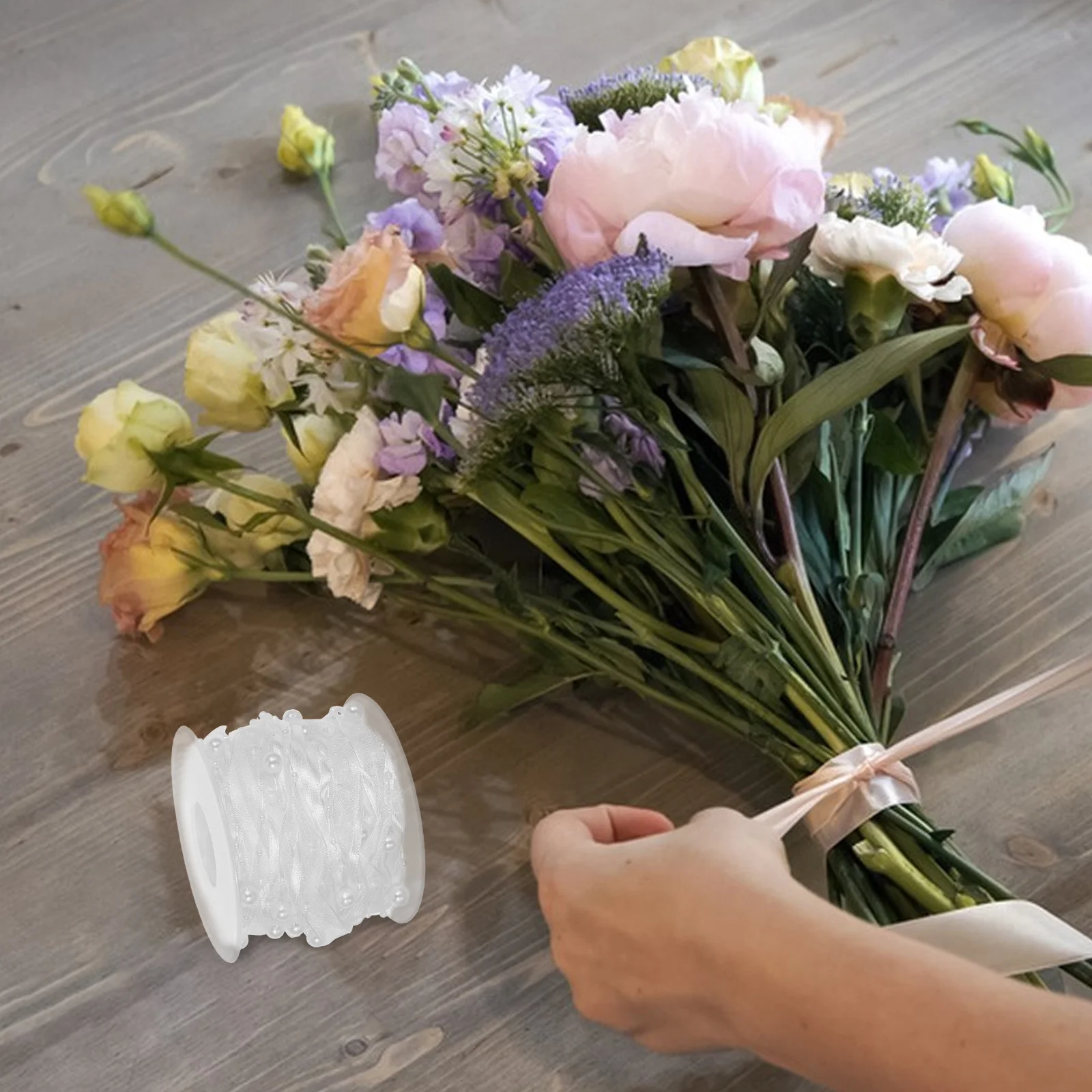 

Decorative Beaded Ribbon White Polyester Wedding Ribbon B for Christmas Party DIY Crafts Bouquet Ribbons Reusable Gift Wrap