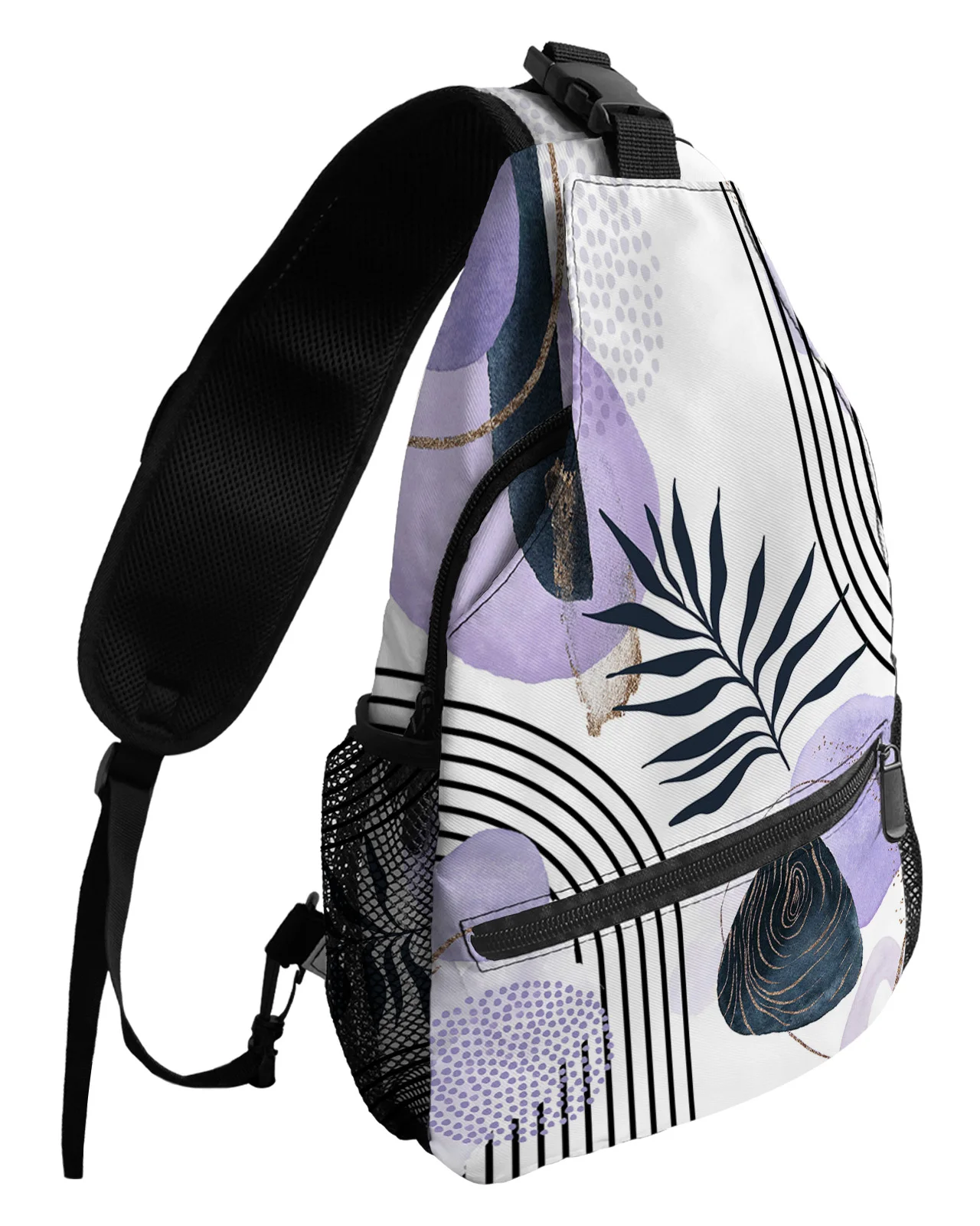 Abstract Boho Purple Leaves Chest Bags For Women Men Waterproof Messenger Bags Female Travel Sport One Shoulder Crossbody Bag