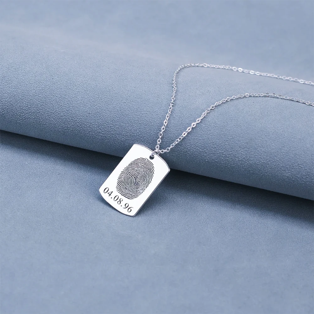 قلادة مخصصة بصمة للرجال والنساء ، الفولاذ المقاوم للصدأ ، لوحة معدنية مربعة ، قلادة التاريخ ، هدية الذكرى #6