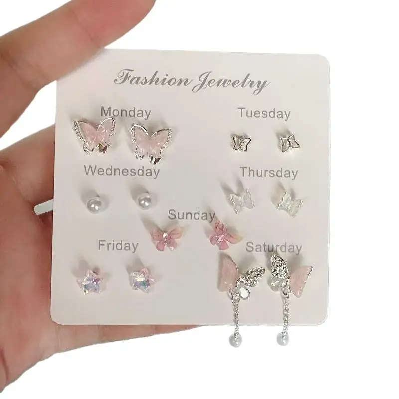 7 Pairs New Y2K Cute Butterfly Star Pearl Stud Earring For Women Exquisite Mini Earrings EMO Jewelry Gift Wholesale Direct Sale view 5