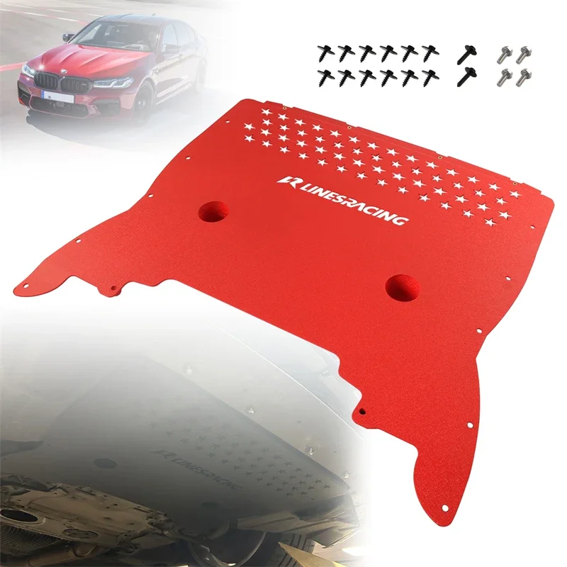 Upgrade Aluminum Oil Cooler Skid Plate LR For BMW F90 M5 LCI Competition S63 Engine 4.4L Twin-Turbo 8-speed ZF 18-23 Black/Red