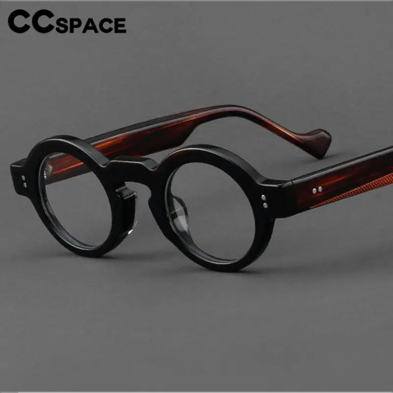 57398 Vintage Acetate Glasses Frame Fashion Splicing Color Optical Spectacles Frames Round Prescription Eyeglass