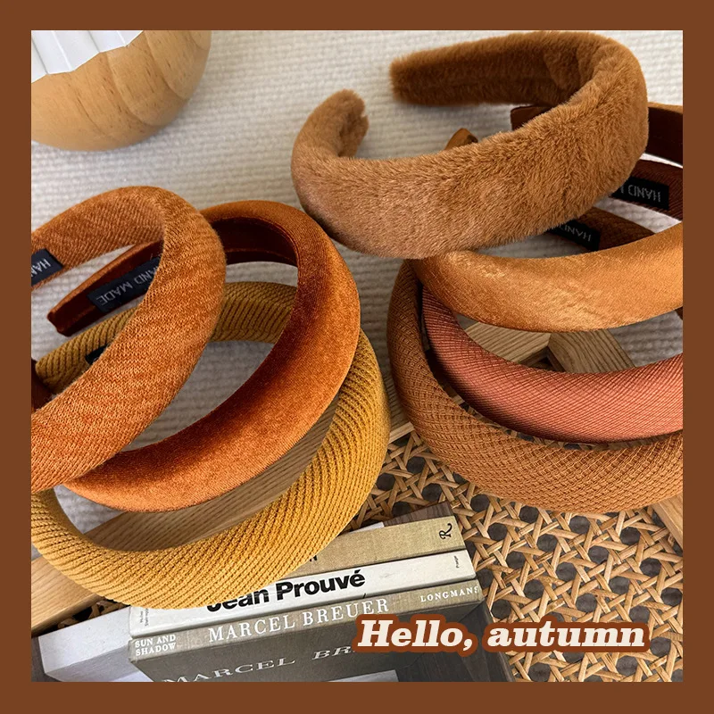 New Pumpkin Color Headband Velvet Sponge Wide Hair Band for Woman Girl Elegant  Hair Hoop Autumn/Winter Fashion Hair Accessories