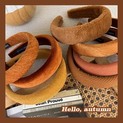 New Pumpkin Color Headband Velvet Sponge Wide Hair Band for Woman Girl Elegant  Hair Hoop Autumn/Winter Fashion Hair Accessories