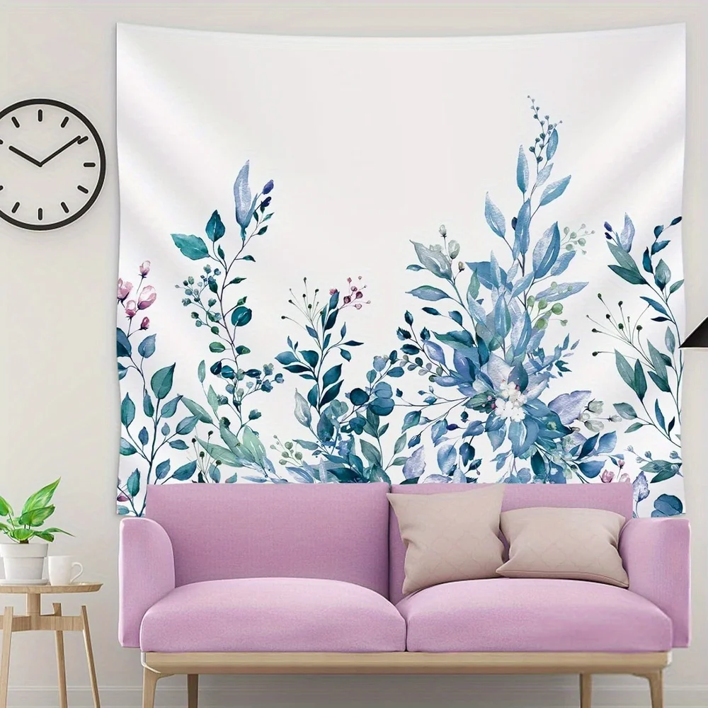 

Цельный гобелен с синим эвкалиптом, натуральный художественный гобелен, натуральное выращивание растений, акварельные листья и цветы, декор стен