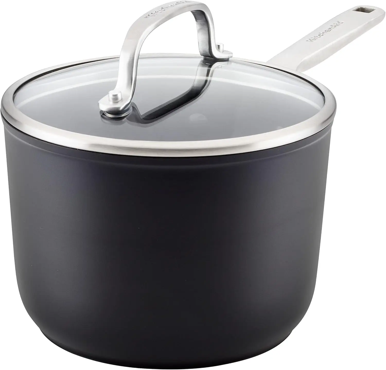 Hard Anodized Induction Nonstick Saucepan with Lid, 2 Quart, Matte Black