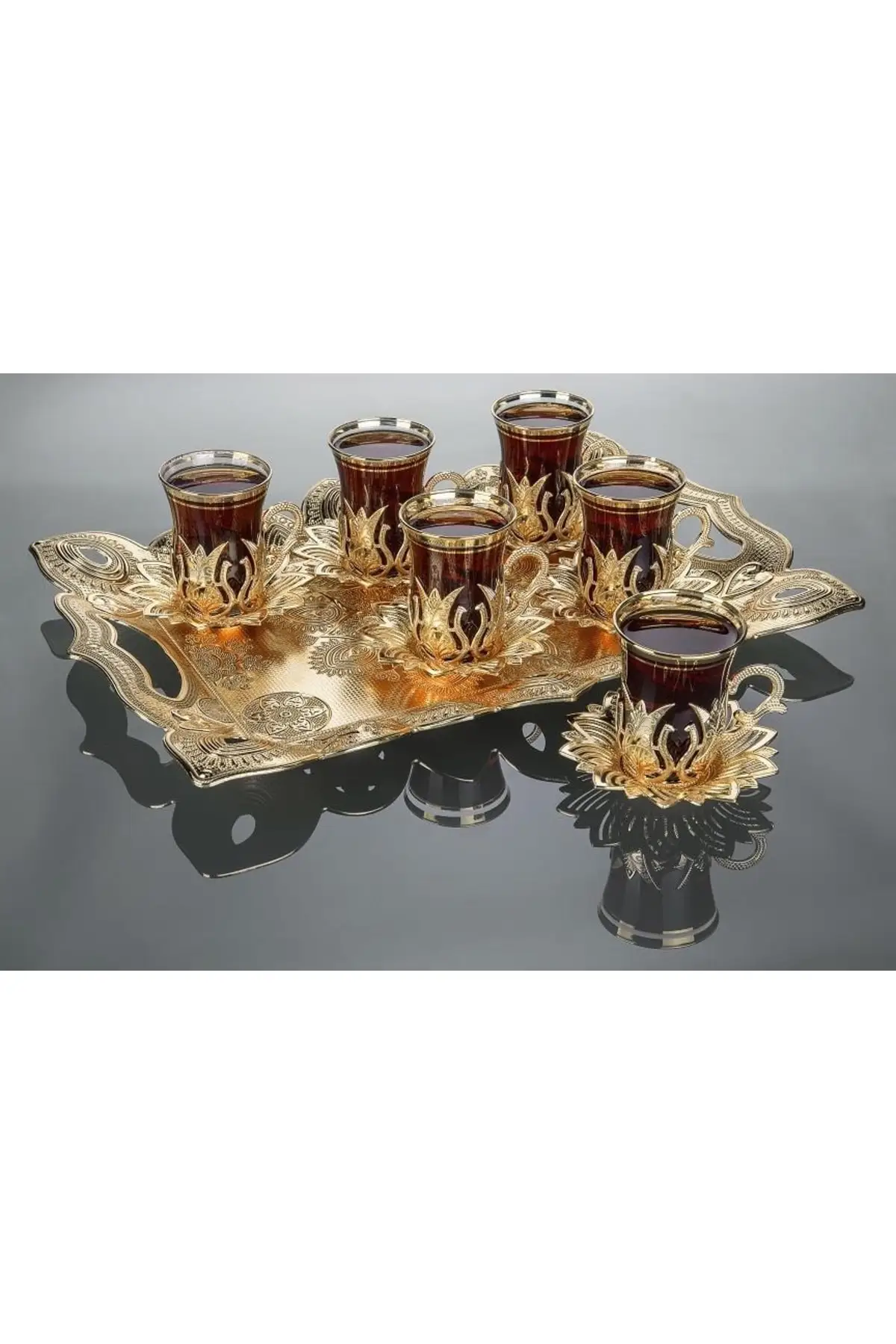 

DOLBOVI Ahsen Tray Tea Takımı Gold Turkish Tea Glass Cup