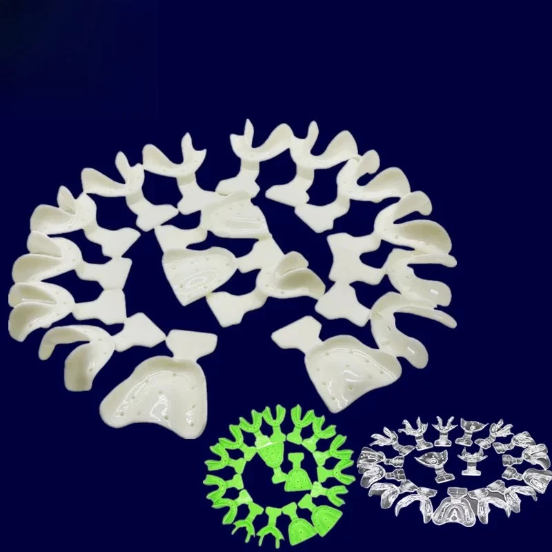 

2 x 17Pcs/Set Dental Edentulous Jaw Impression Trays Full Complete Denture Teeth Repair White Transparent Green Dentist Tools