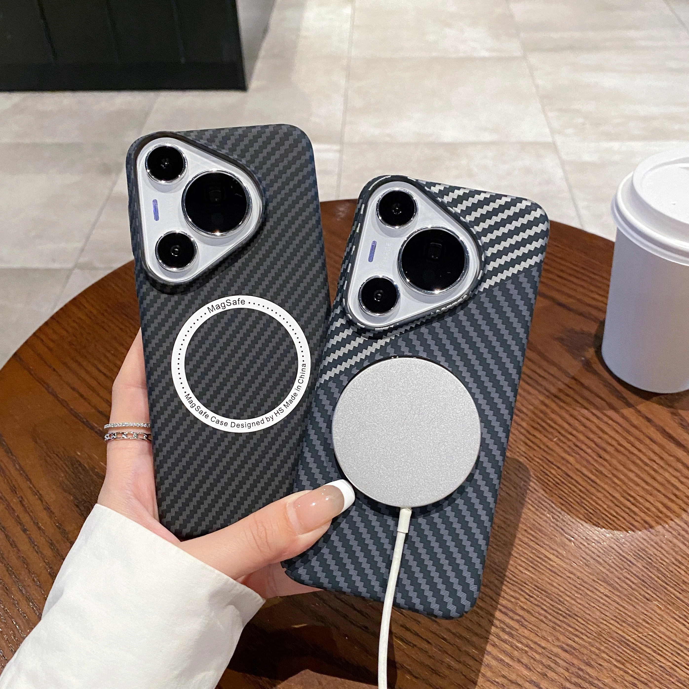 Shockproof Carbon Fiber Pattern Magnetic Case, Wireless Charging, Slim PC Hard Phone Cover, Huawei Pura 70 Pro 70 Ultra