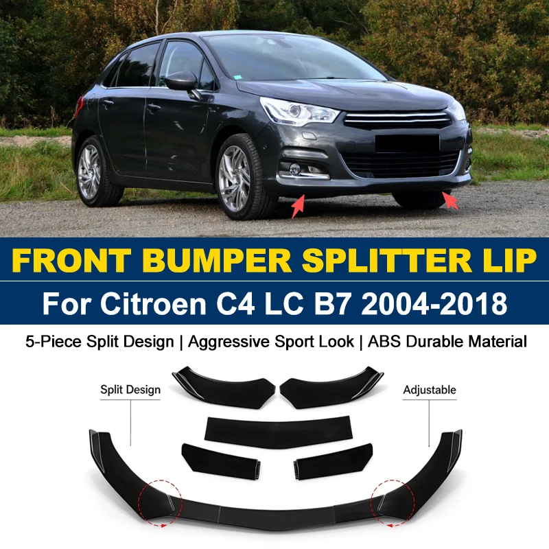 5Pcs ABS Front Bumper Canard Lip Splitter Spoiler Body Kit For Citroen C4 LC B7 2004-2018 2005 Car Styling Tuning Accessories