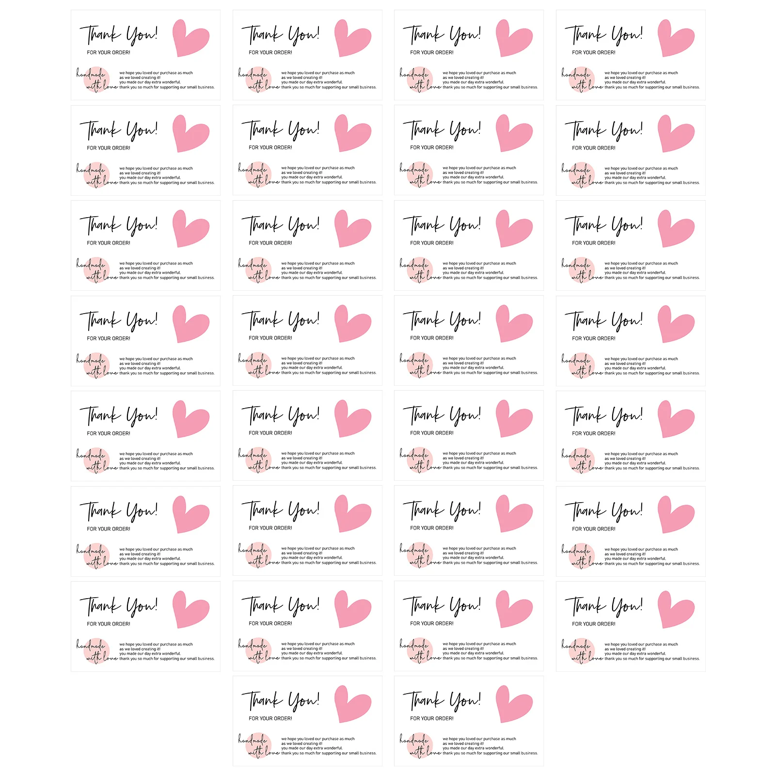 30 Buah/Pak Kartu Ucapan Terima Kasih Merah Muda untuk Mendukung Dekorasi Paket Bisnis Kartu Buatan Tangan dengan Cinta untuk Penjual Diterapkan