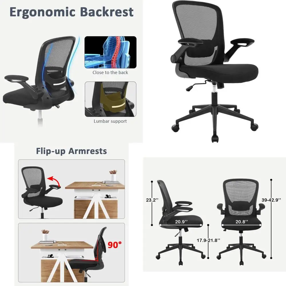 

Ergonomic Swivel Mesh Chair with Lumbar Support and Adjustable Armrests for Desk Use (Black)