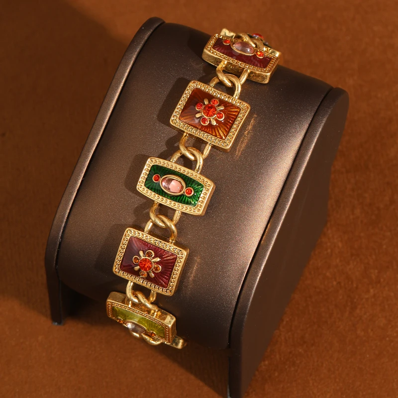 

Vintage Retro Square Carved Flower Bracelet Charm For Woman 18k Real Gold Plated Luxury Dubai Jewelry Designers Accessories 2026