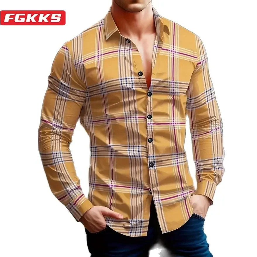 FGKKS 2024 Outdoor Casual Shirt For Men Plaid Slim Fit Fashion Top High Quality Design Hot Street Wear Casual Shirt For Men