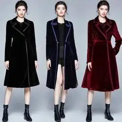 JAMERARY Fashion Autumn Winter Velvet Windbreaker For Women Long Suit Jacket Thicken Coats Office Lady Elegant Work Trench