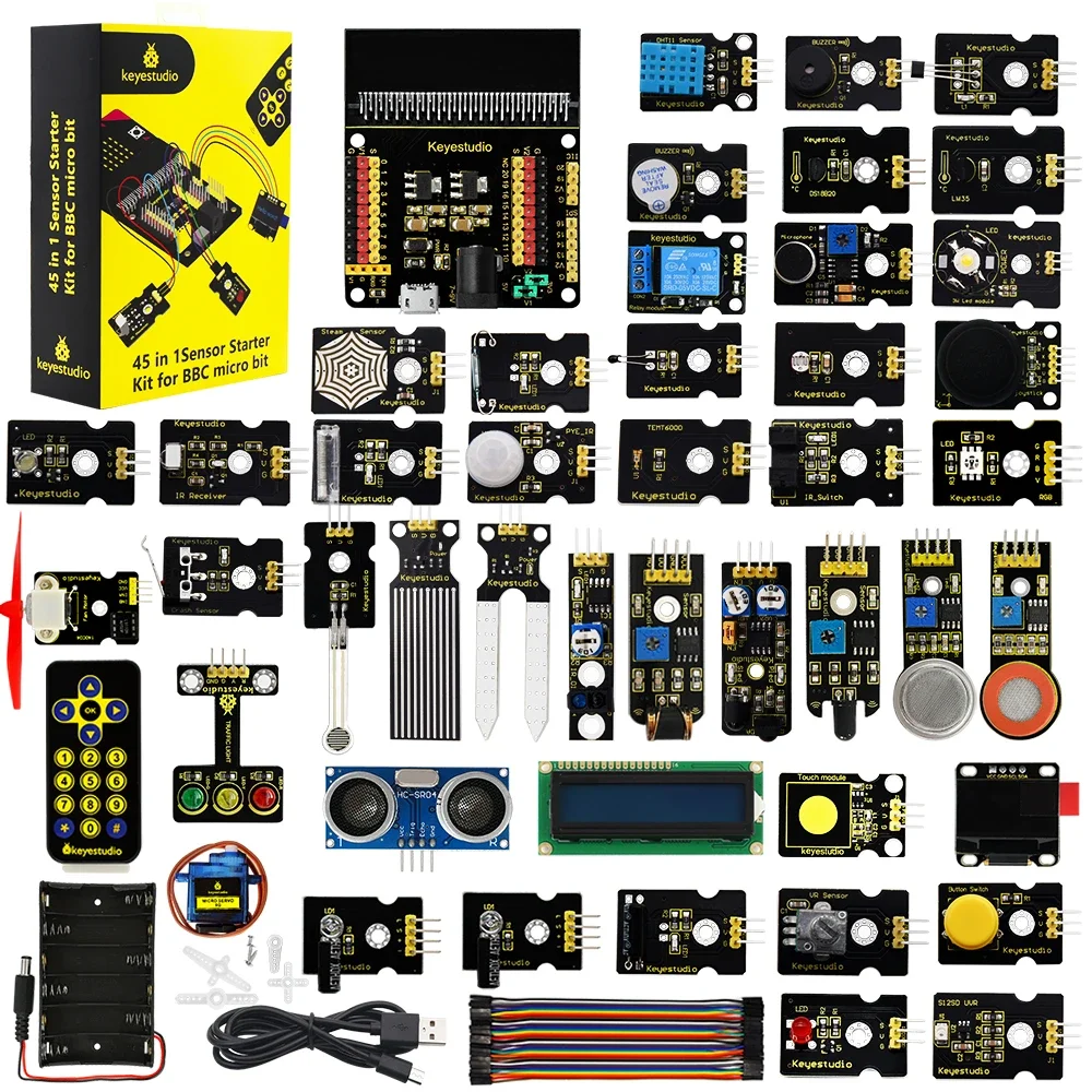 KEYESTUDIO Micro:bit V2 45 in 1Sensor Starter Kit Electronic Diy Kit For BBC Micro:bit V2 W/Gift Box Programming Kit+58 Projects