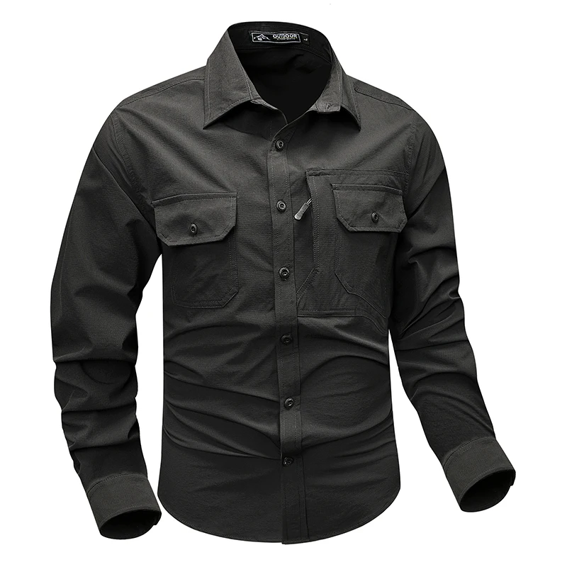 Quality Mens Tactical Long-sleeved Shirt Fall Outdoor Multi-pocket Elastic Quick-drying Utility Ripstop Hiking Safari Work Shirt