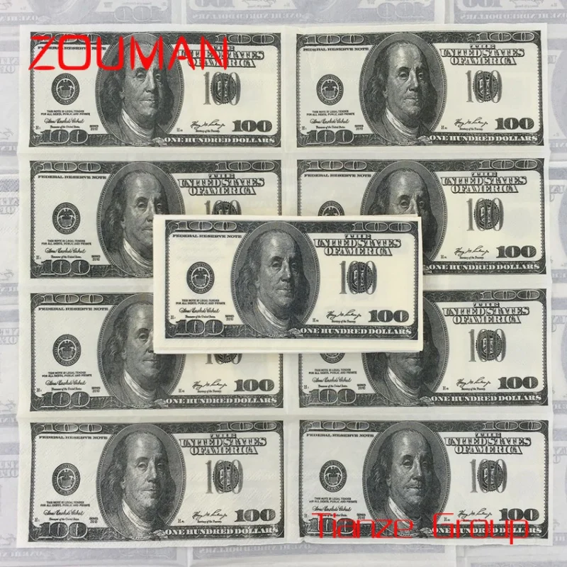 Pañuelos de papel con estampado de billete de dólar, servilletas de dinero