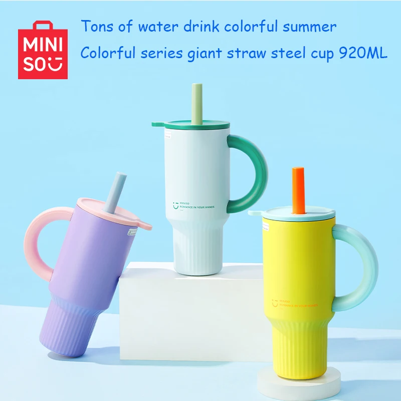 

Kawaii MINISO 920 мл чашка для льда, ценная большая емкость, легкая чашка для занятий спортом на открытом воздухе, стальная чашка, термочашка