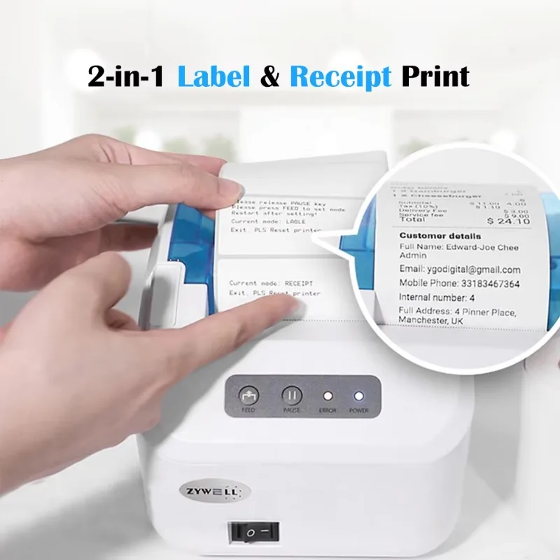 Inkless 80mm Thermal Sticker Label Maker Printer bluetooth 3inch Small Thermal Barcode Printer