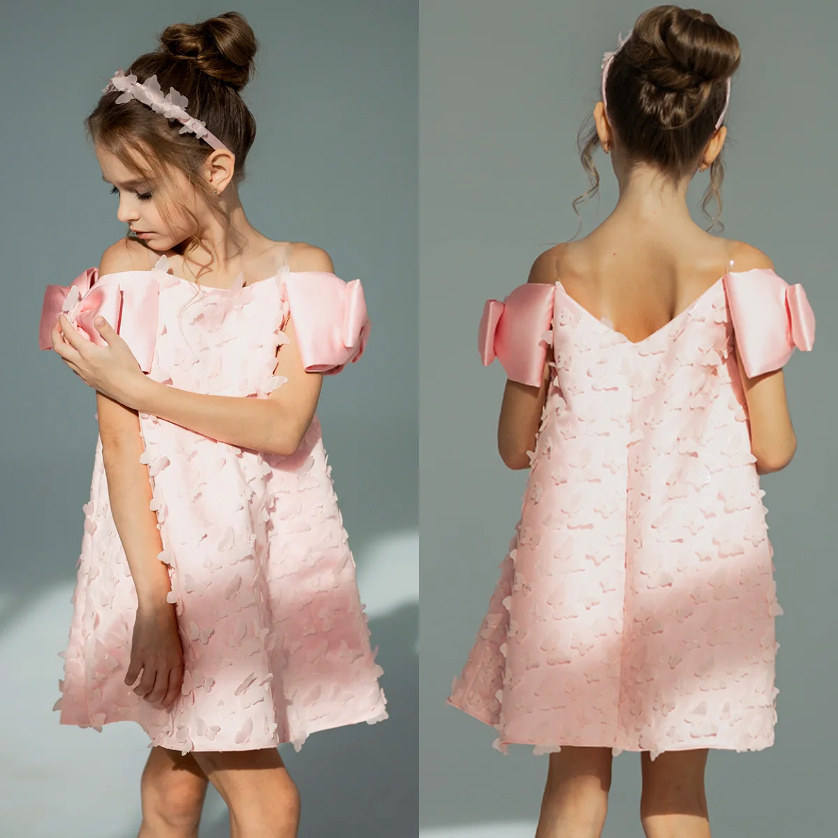 

Pink Butterfly Flower Girl Dresses Toddler Girl's Birthday Party Gowns Customized Bow Little Baby First Communion Dress
