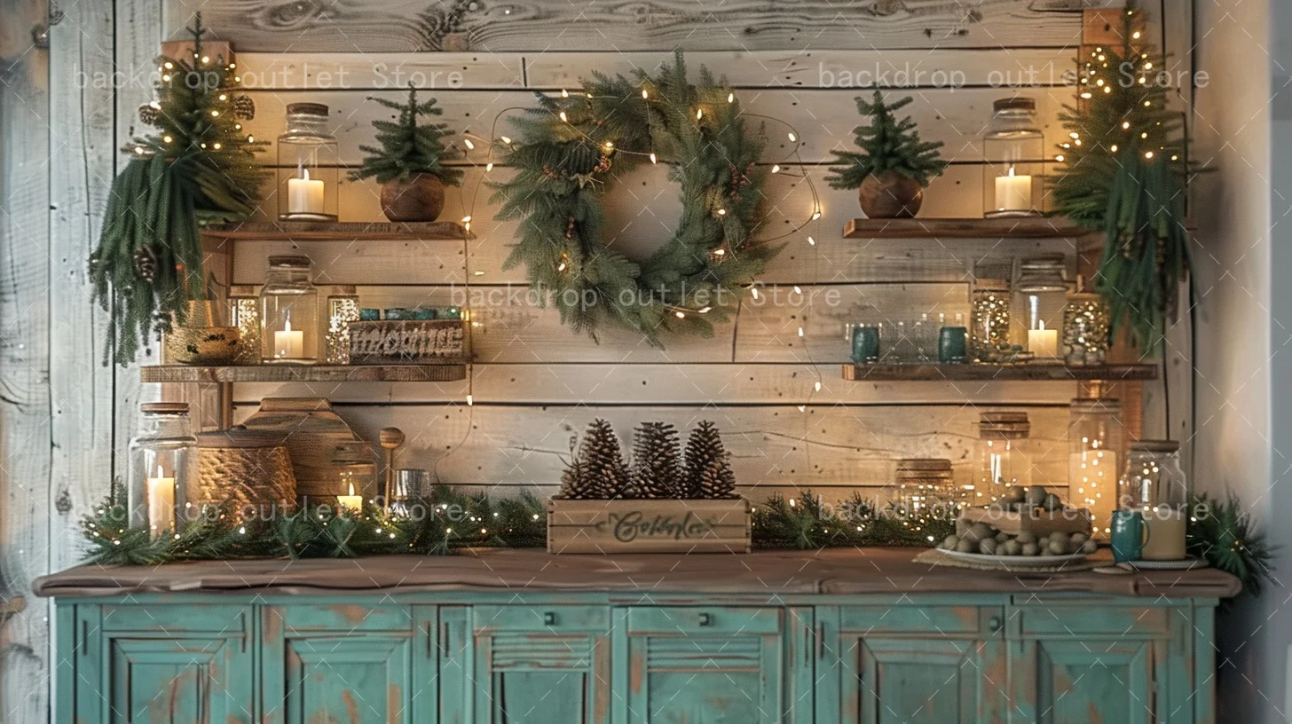 Mehofond 크리스마스 실내 주방 사진 배경 어린이 성인 어린이 녹색 나무 캐비닛 크리스마스 트리 Photocall 배경