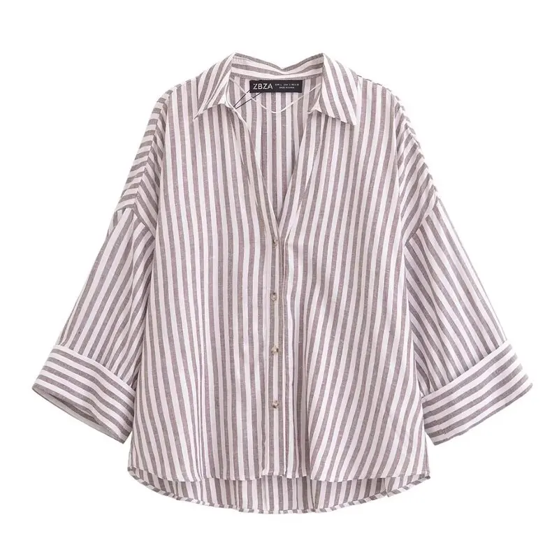 

Spring 2025 Women's Comfortable Wide Sve Linen Blend irt New Arrival Faion Versatile Loose Fit Regular Length Premium ...