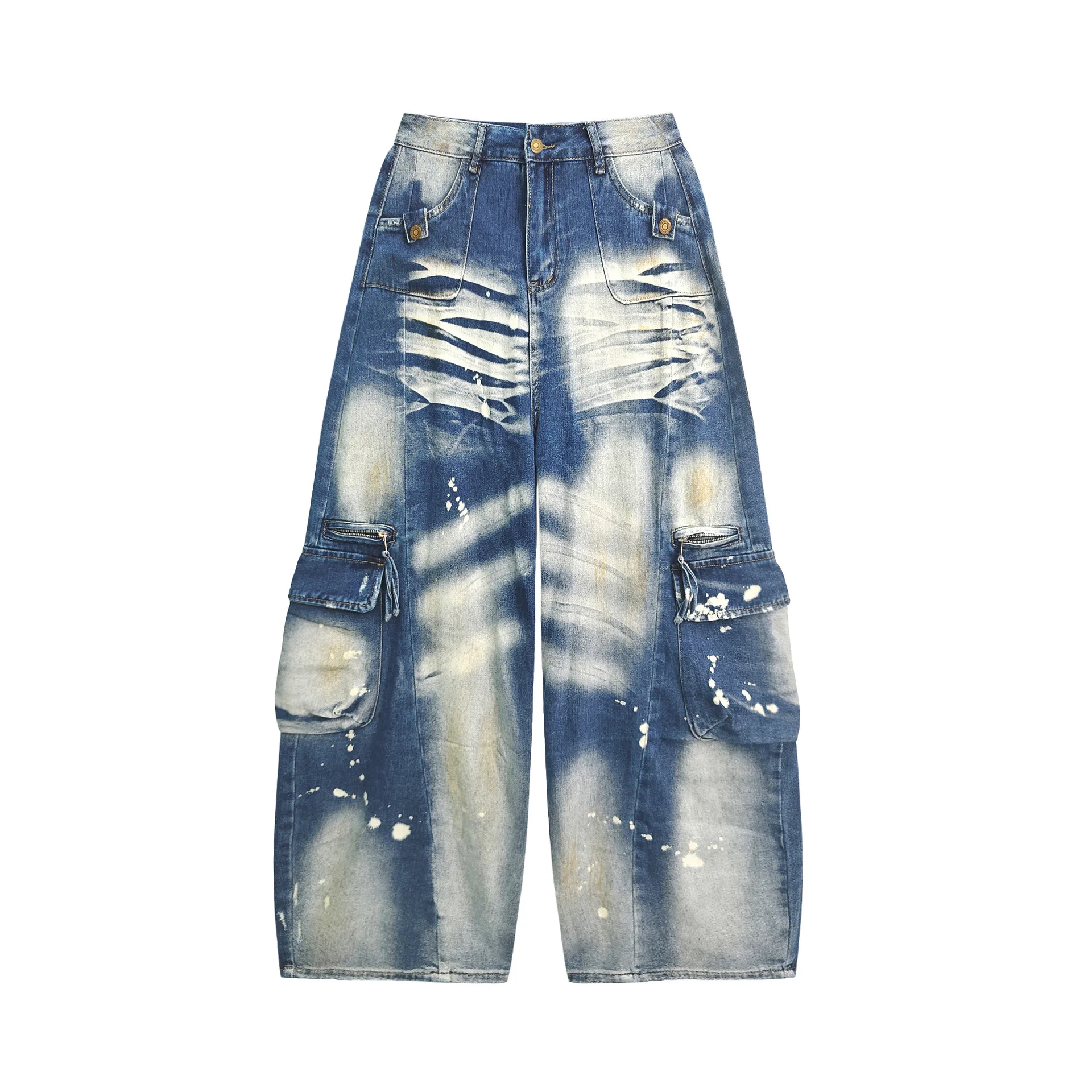 

Men's Fashion Loose Fit Vibe Style Hip Hop Jeans Pants With Pockets High Street Baggy Y2K Denim Trousers Streetwear Painted Jean