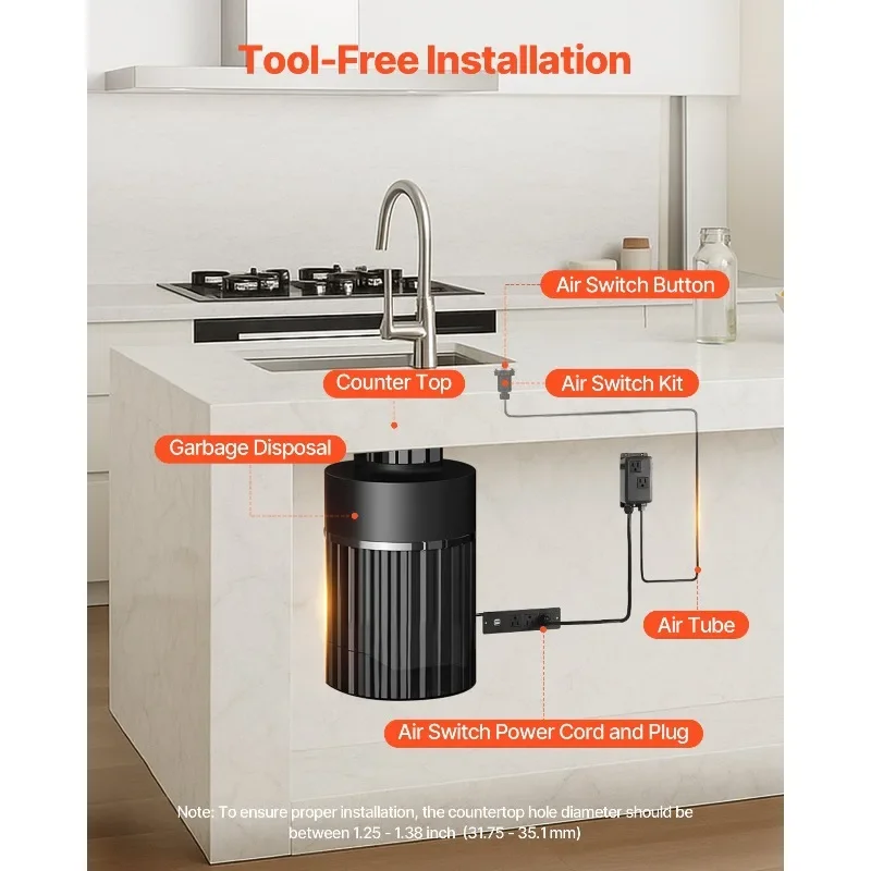 Luchtschakelaarset voor afvalverwijdering Dubbele uitlaat Luchtschakelaar op gootsteen 3,5 inch