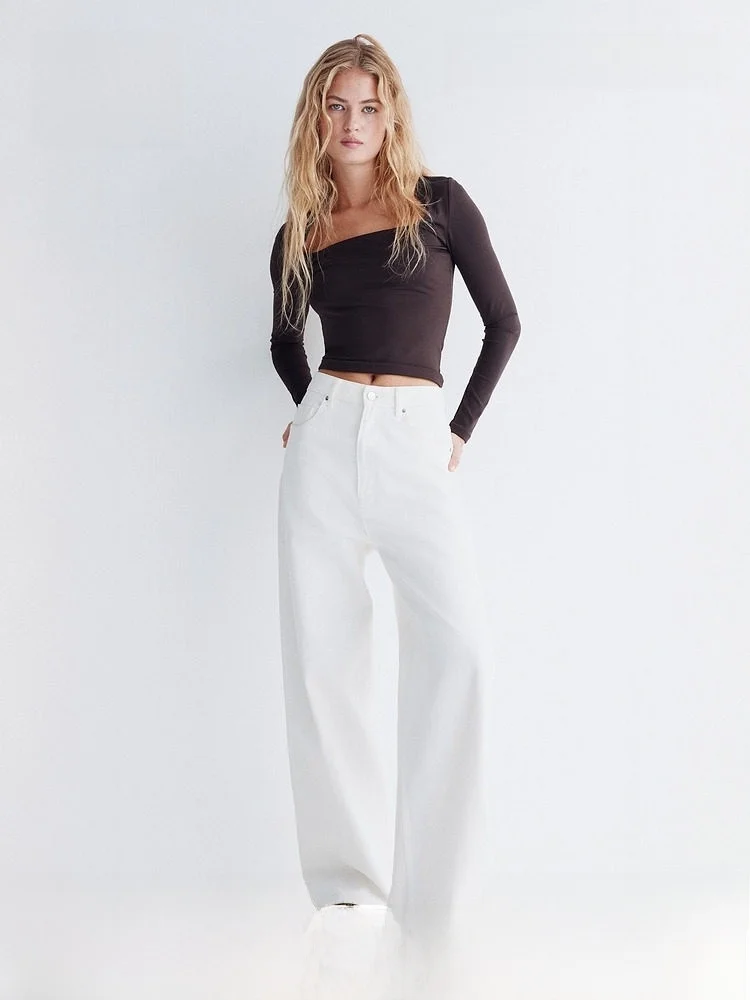 

H&M Women's Summer Long Sleeve Fine Fiber Top Casual Style Slim Fit Polyester Spandex Blend Regular Thickness Color