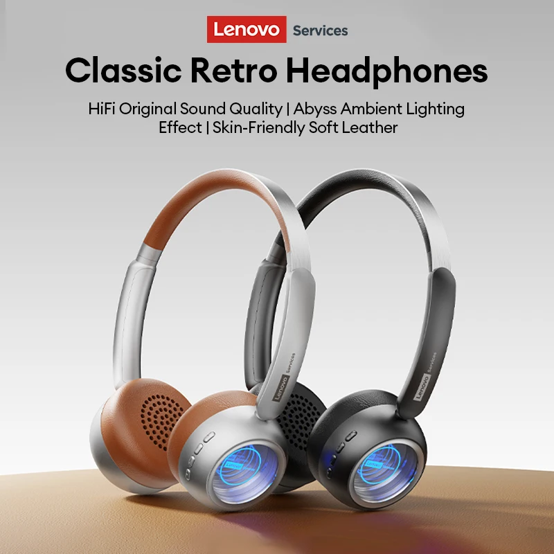Lenovo LS101 Retro Maillard Bluetooth 6.0  Headphones Vintage Fashion Over-Ear Wireless Headset Zero-pressure Noise Reduction