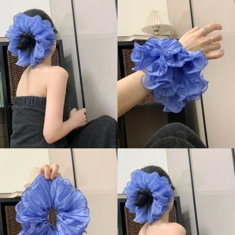 

1PC Ruffled Ruffled Oversized Large Intestine Hair Scrunchie - Versatile Double-Layer Hair Rope, Hair Ornament, Hair Accessory