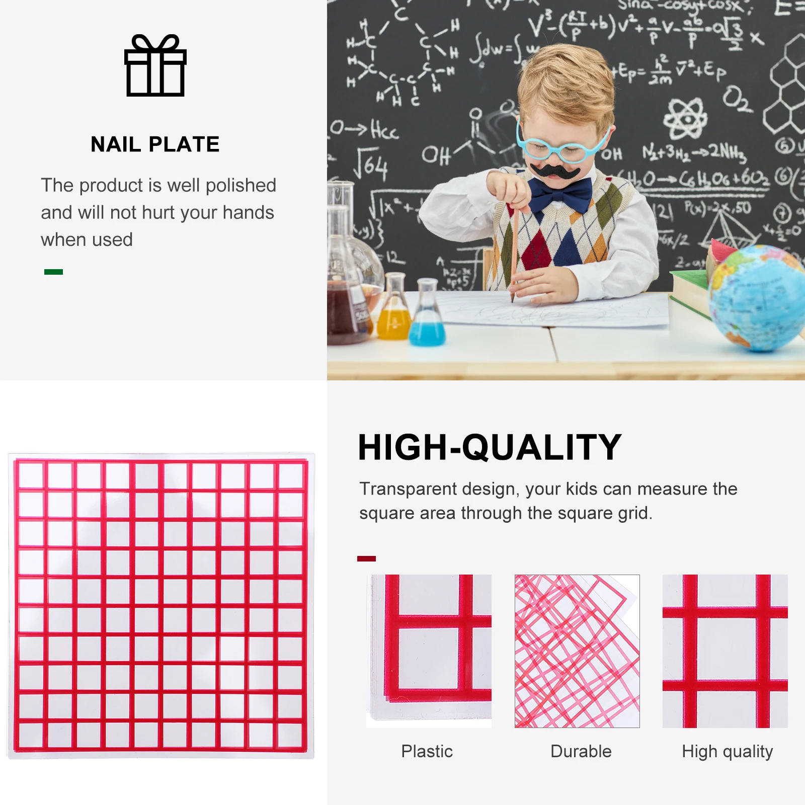 10Pcs Area Measuring Sheets Transparent Plastic Square Grid Plates 1cmx1cm Grid Sheets Math Education Tools for Area