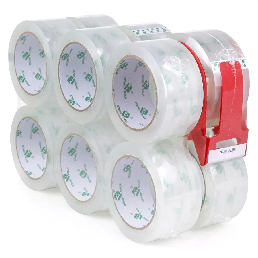 

BOMEI PACK 12 Rolls Clear Packing Tape Rolls with Free Dispenser Heavy Duty Refill Tape for Shipping Moving and Packaging 2.4Mi
