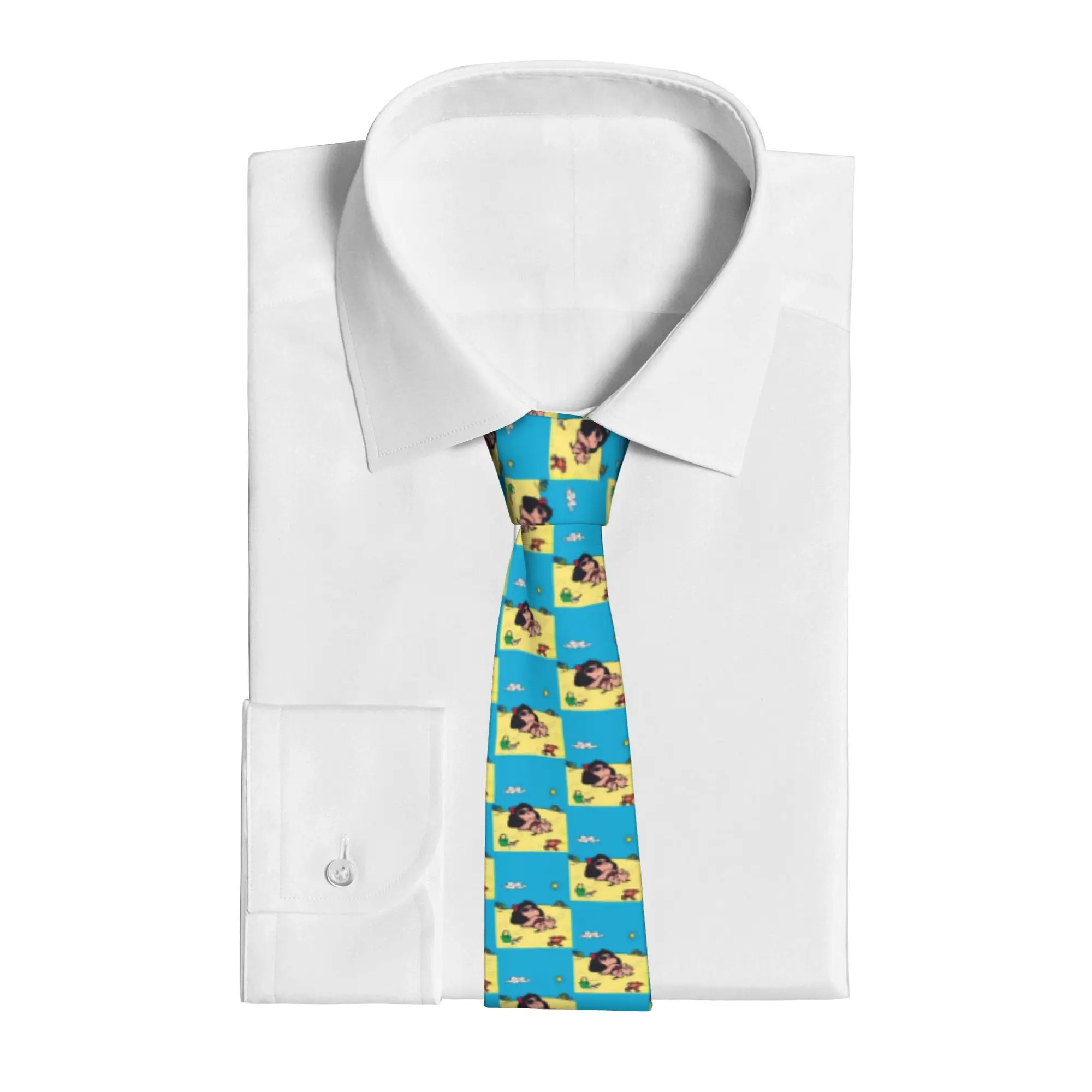 Mafaldas on the Beach Necktie Men Slim Polyester 8 cm Wide Neck Ties Daily Wear Gravatas Wedding Accessories  Business