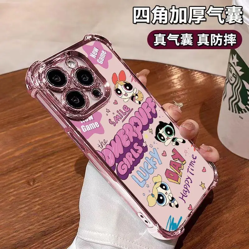 Cute P-Powerpuffs Girls Phone Case For Samsung S24 S23 S22 S21 S20 FE Note20 Plus Ultra Lite 5G Shockproof Clear Armor Cover