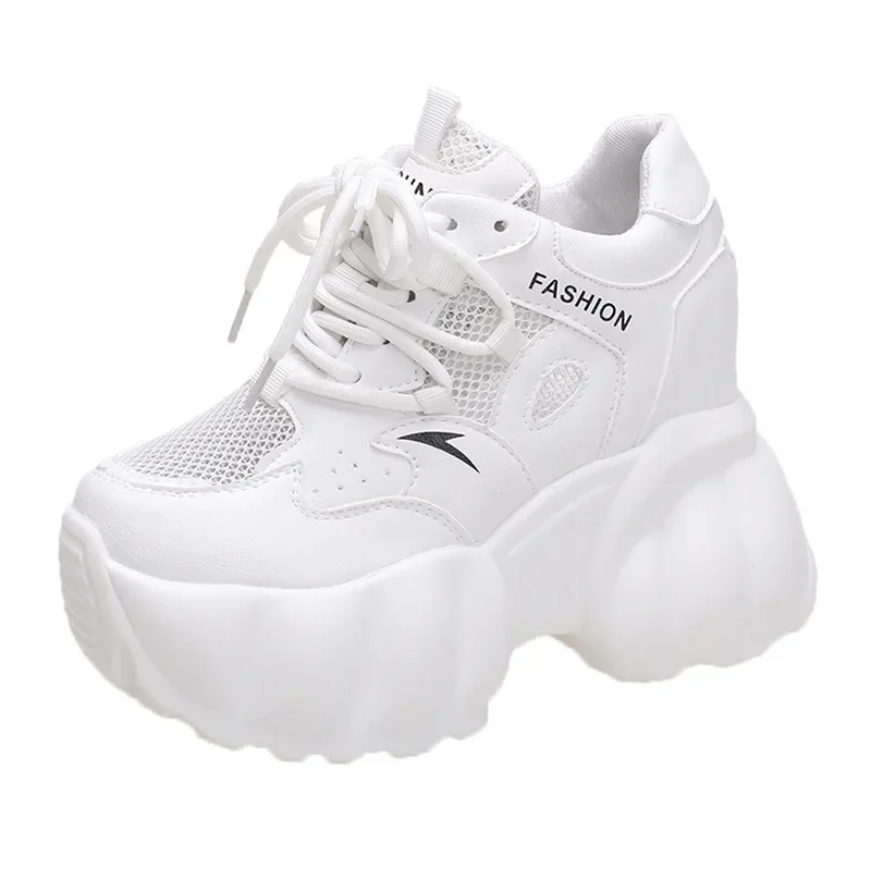 

10CM Autumn Women Chunky Sneakers Breathable Mesh Casual Wedge Heels Platform Footwear Chaussures Femme Sport Dad Shoes