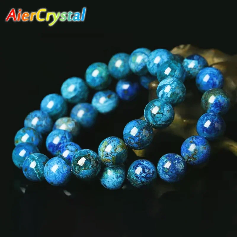 Natural Blue Azurite Stone Beads Bracelet Copper Ore Bracelet Energy Mineral Raw Crystal Aura Healing gemstone beaded Jewelry