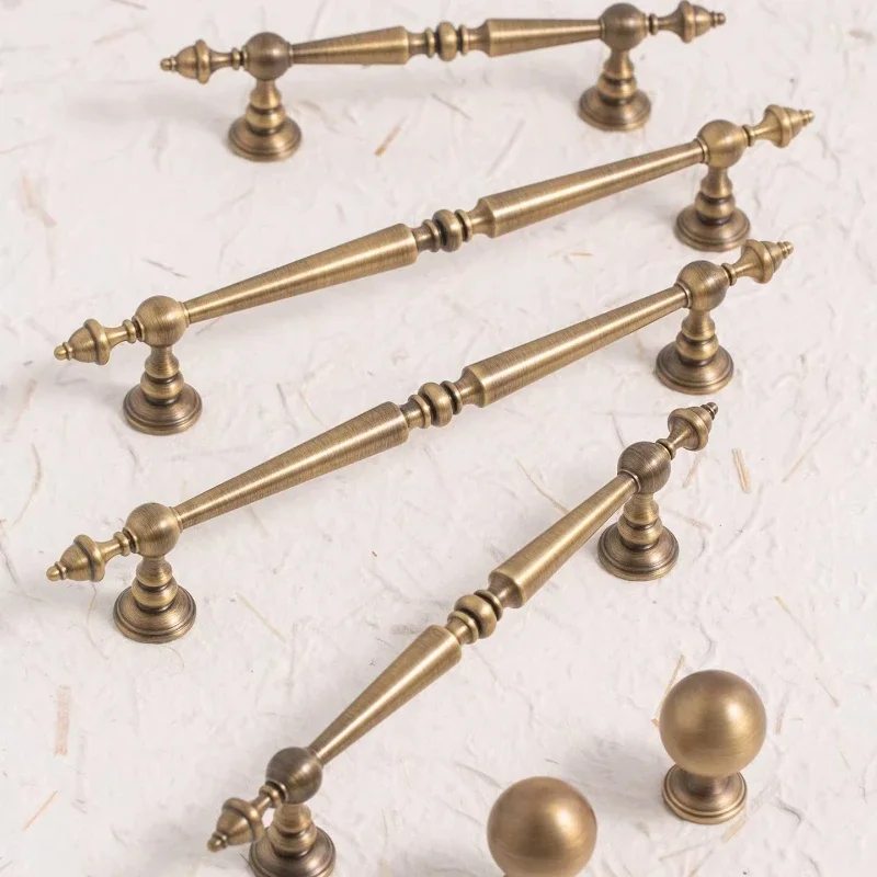 European Vintage Bronze Bedroom Pulls Kitchen Cabinet Door Handles Pull / Vertical Lines Solid Brass Drawer Knobs T Bar Handles