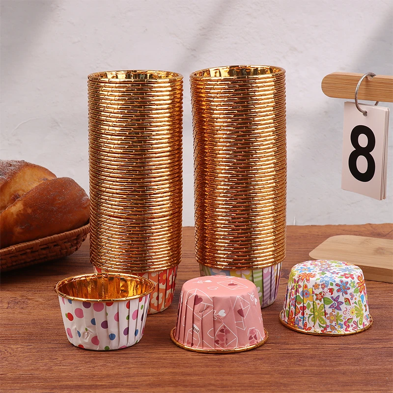 

50Pcs/set Disposable Cupcake Cups Or Lids Muffin Cups Heat Resistant Glossy Cupcake Liners DIY Baking Supplies Kitchen Gadgets