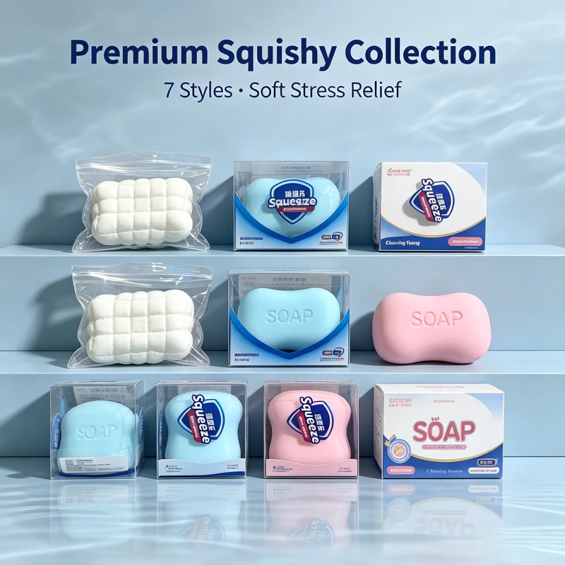 New Simulated Soap Squishy Stress Relief White Pink Blue Soap Design Decompression Kneading Pressure Release Soft Slow Rebound