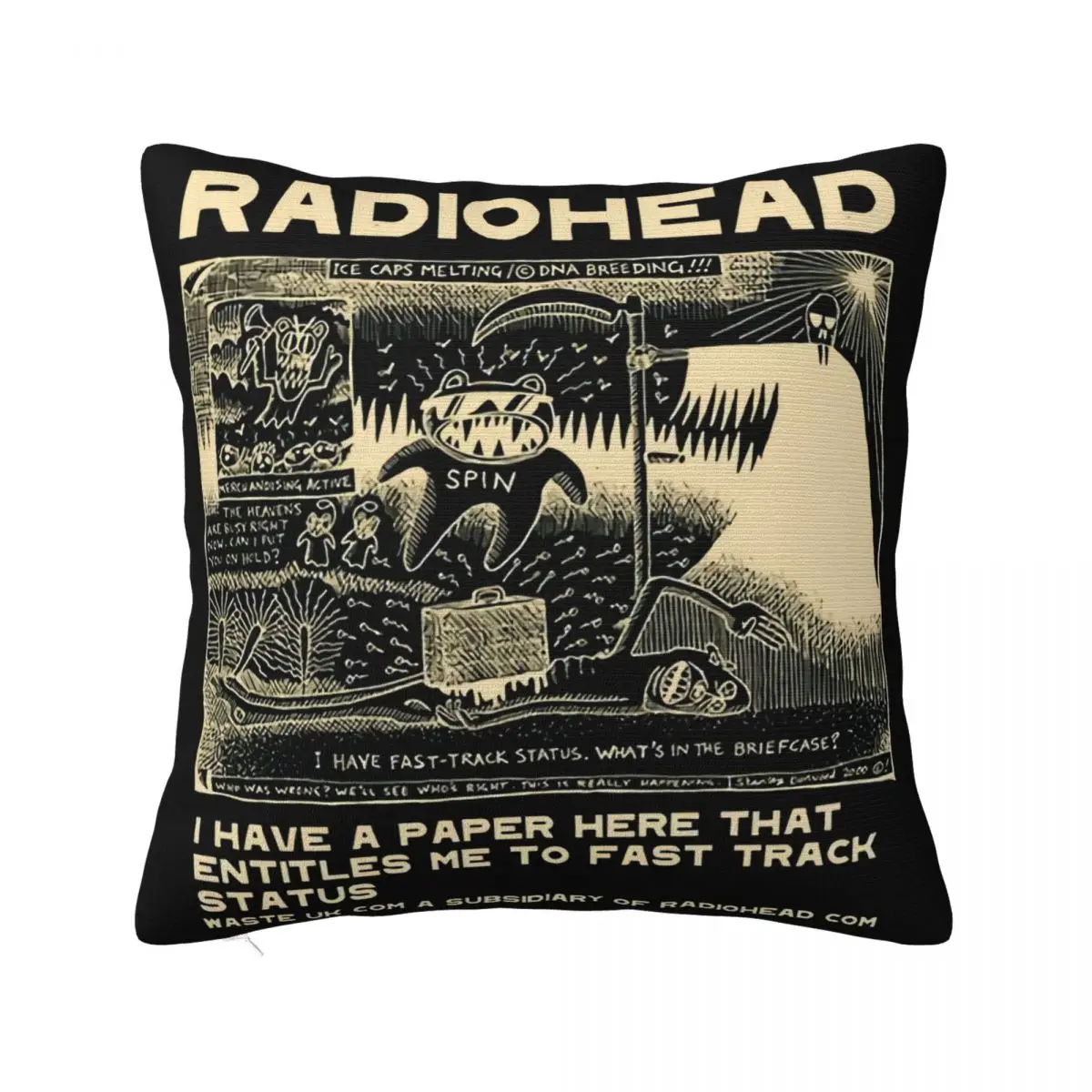 W A S T E Radiohead 2001 I Ten Ho Paper Uk Medium Size Spin Boy Low Price 3D Man Geek Pillow Case