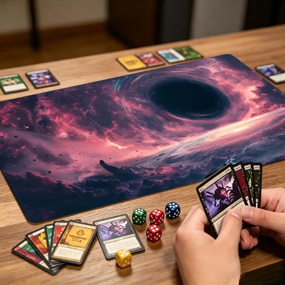 Black Hole Galaxy TCG Playmat Large Non Slip Rubber Mat Smooth Cloth Surface Trading Card Battle Pad For Tabletop Card Sessions