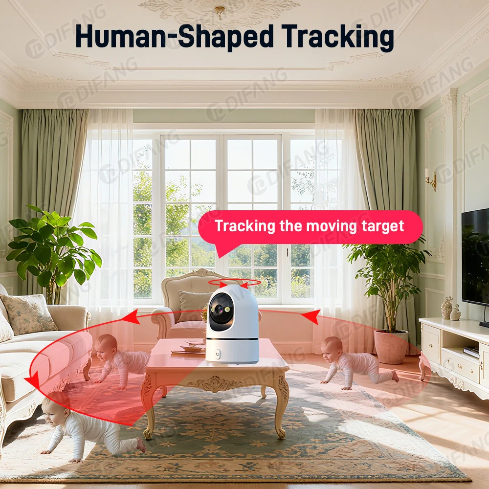 DIFANG 5MP واي فاي كاميرا للحيوانات الأليفة بنقرة واحدة مكالمة فيديو 2K كاميرا أمنية داخلية للرؤية الليلية الطفل/الكلب/الحيوانات الأليفة مراقبة واي فاي داخلية