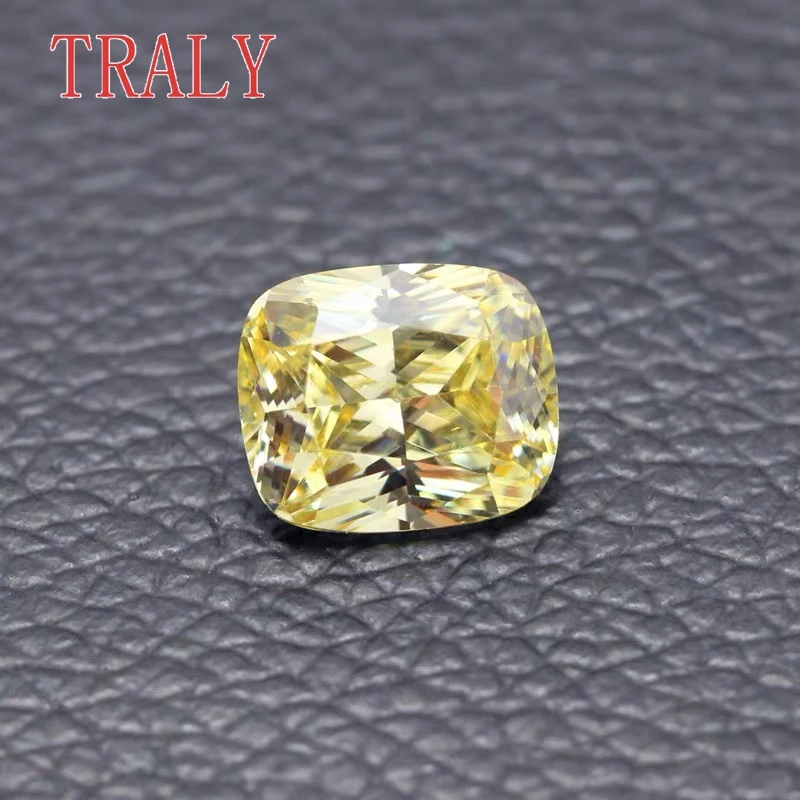 Cojín amarillo de piedra suelta de moissanita, 1-10CT, color D, joyería elegante de alto grado, certificación GRA, venta al por mayor en la fuente