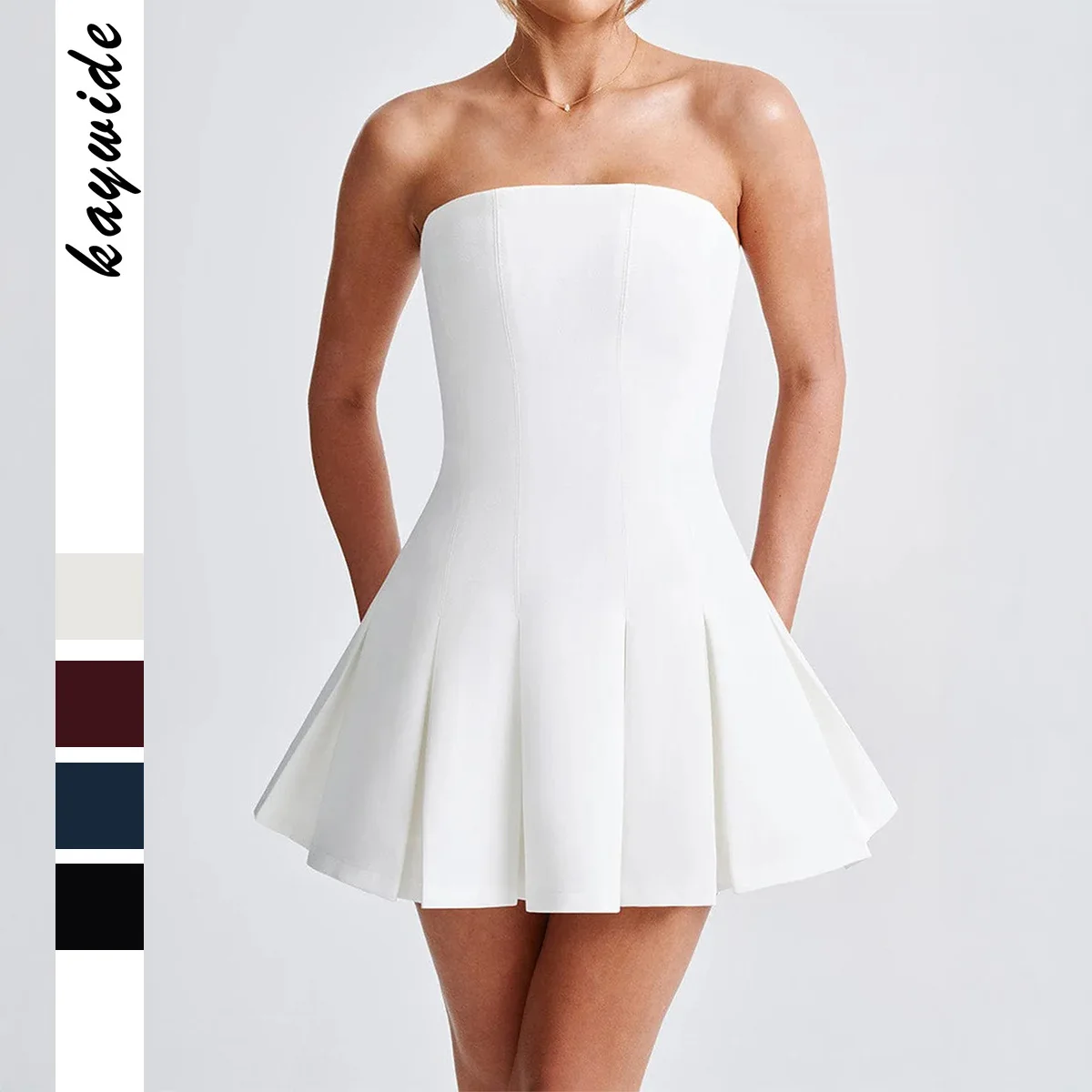 

KIDCRKJ Elegant Summer Strapless Women's Evening Gown Sleeveless Square Neck Pleated Zip Dress Chic Figure-Flattering Silhouette