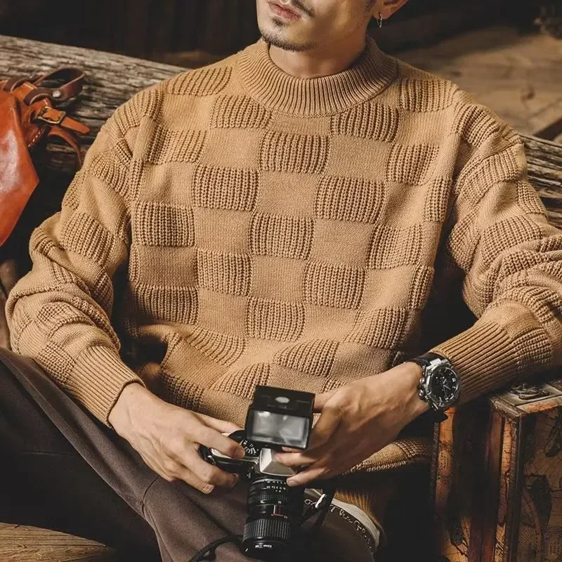 American Sweater Men Long Sleeve Knitted Shirts Male Knit Sweater Plaid Man Pullover Sweater Jumper New Top Fashion Clothing 5XL