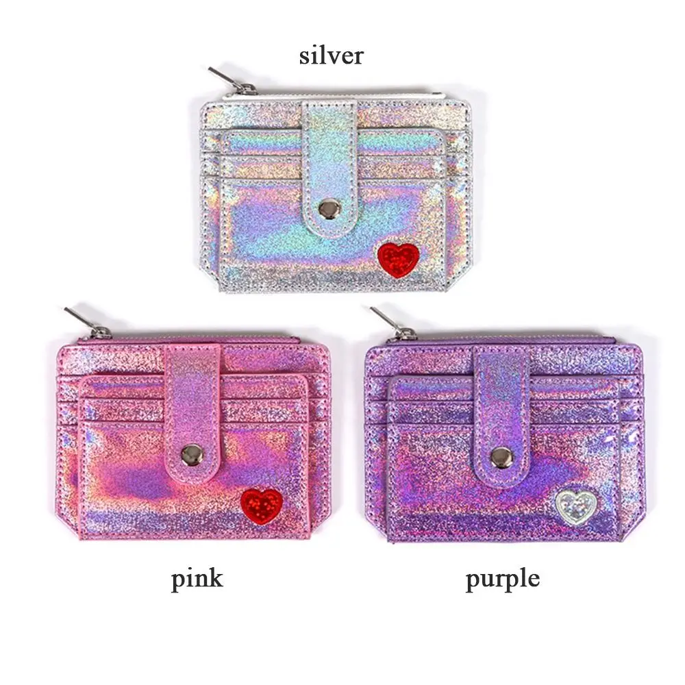 Meisje Student Laser Shining Heart Pailletten Kristal Kleur Creditcardhouder Slanke portemonnee ID-kaarthouder