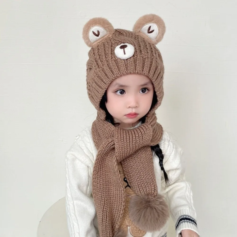 

Новый милый пуловер с медведем, теплая холодостойкая защитная шапка для ушей, ветрозащитная грелка с помпоном для шеи, спорт на открытом воздухе