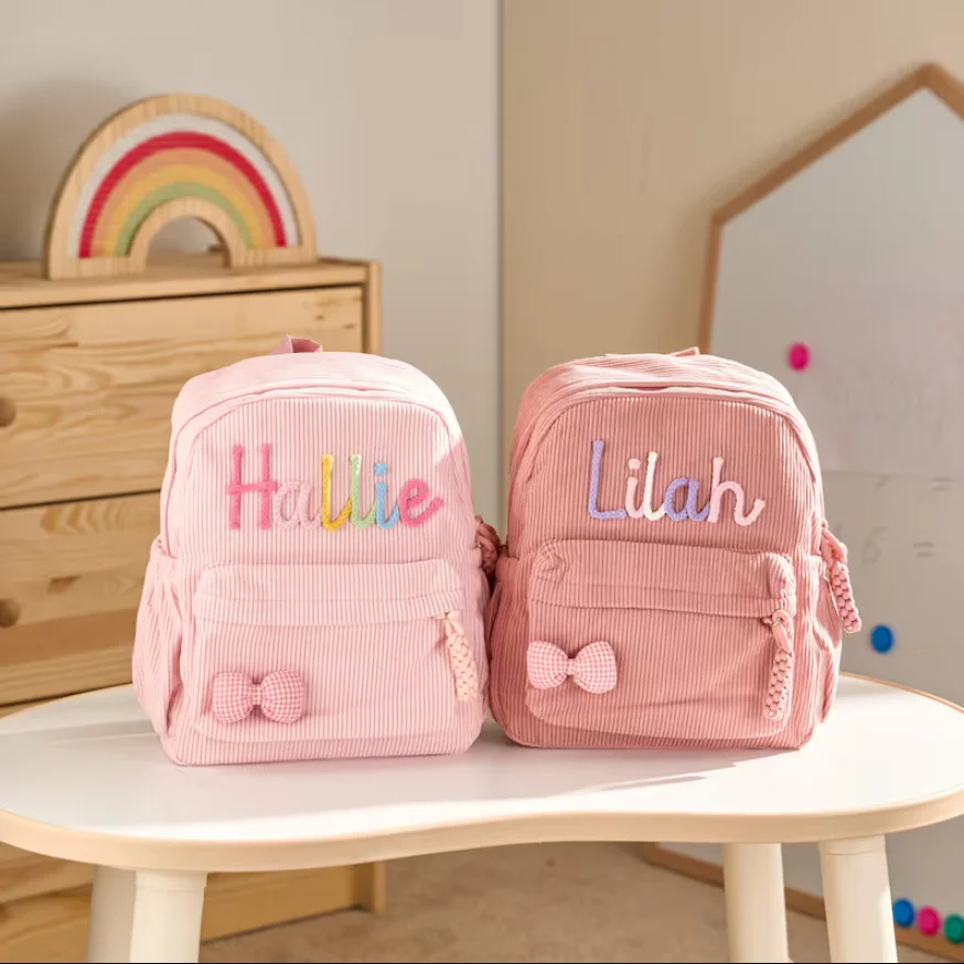 Personalized Corduroy Toddlers Backpack: Custom Name School Bag, Children's Day Gift, Back to School Gift for Kids with Animals